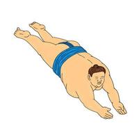 Japanese Sumo Wrestler Diving Drawing vector