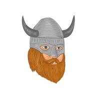 Viking Warrior Head Three Quarter View Drawing vector