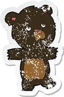 retro distressed sticker of a cartoon cute black bear vector