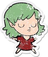 distressed sticker of a cartoon elf girl vector