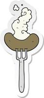 sticker of a cartoon sausage on fork vector