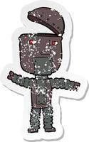 retro distressed sticker of a cartoon robot vector