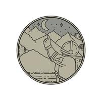 Astronaut Moon Stars Circle Mono Line vector