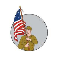 American Soldier Holding USA Flag Circle Drawing vector