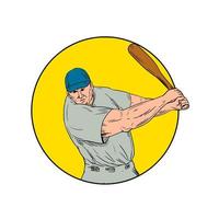 Baseball Player Swinging Bat Drawing vector