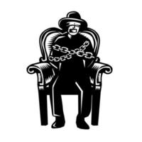 Man Gagged Chained to Grand Arm Chair Woodcut vector