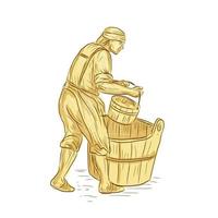 Medieval Miller With Bucket Drawing vector