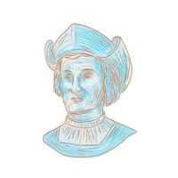 Dibujo del busto del explorador Cristóbal Colón vector