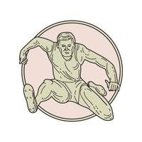 Track and Field Athlete Hurdle Circle Mono Line vector