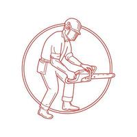 Lumberjack Arborist Chainsaw Circle Mono Line vector