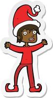 sticker of a cartoon excited christmas elf vector