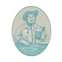 caballero bebedor de cerveza jarra ovalada dibujo