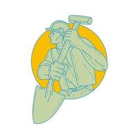 Construction Worker Shovel Circle Drawing vector