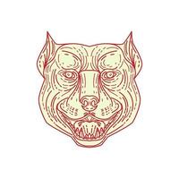 Pitbull Dog Mongrel Head Mono Line vector