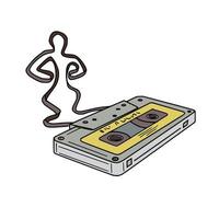 Compact Cassette Tape Man Dancing Mono Line vector