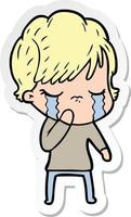 sticker of a cartoon woman crying vector