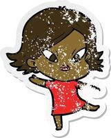 distressed sticker of a cartoon stressed woman vector