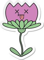sticker of a cute cartoon flower vector
