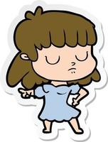 sticker of a cartoon indifferent woman vector