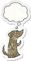 cartoon dog and thought bubble as a distressed worn sticker vector