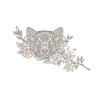 Cat Head Jasmine Flower Mandala vector