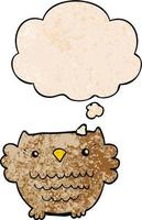 cartoon owl and thought bubble in grunge texture pattern style vector