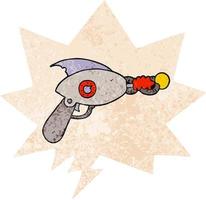 cartoon ray gun and speech bubble in retro textured style vector