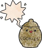 cute cartoon cookie jar and speech bubble in retro texture style vector