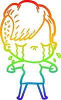 rainbow gradient line drawing cartoon crying girl vector