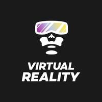 VR Logo negative space template vector design. Man Head with Virtual Reality glasses Logotype icon helmet.