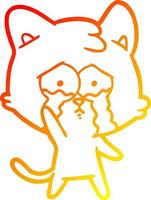 dibujo de línea de gradiente cálido gato llorando de dibujos animados vector