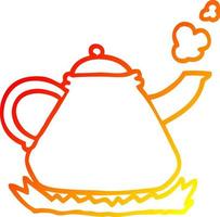 warm gradient line drawing cartoon kettle on stove vector