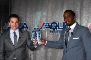 LOS ANGELES, FEB 26 - Mark Wahlberg, Sean Combs at the Aqua Hydrate Press Conference at the Private Location on February 26, 2013 in West Hollywood, CA photo