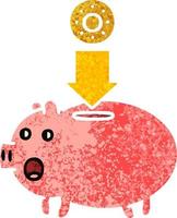 retro illustration style cartoon piggy bank vector