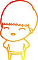 warm gradient line drawing happy cartoon boy vector