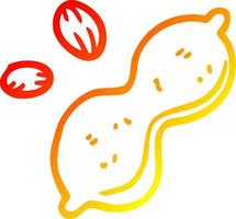 warm gradient line drawing cartoon peanut and shell vector