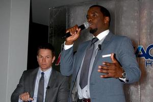 LOS ANGELES, FEB 26 - Mark Wahlberg, Sean Combs at the Aqua Hydrate Press Conference at the Private Location on February 26, 2013 in West Hollywood, CA photo