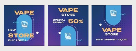 Set collection post vape store promo sale design template. Suitable for content social media. Campaign square vector