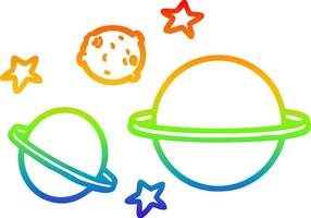 rainbow gradient line drawing cartoon planets vector