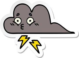 sticker of a cute cartoon storm cloud vector