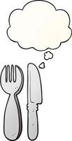 cartoon knife and fork and thought bubble in smooth gradient style vector