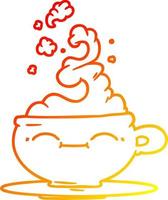 warm gradient line drawing cartoon hot cup of coffee vector