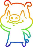 dibujo de línea de gradiente de arco iris cerdo de dibujos animados nervioso vector
