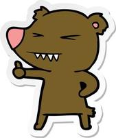 sticker of a cartoon bear giving thumbs up vector