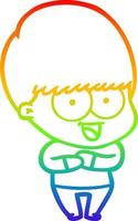 rainbow gradient line drawing happy cartoon boy vector