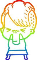 rainbow gradient line drawing cartoon annoyed hipster girl vector