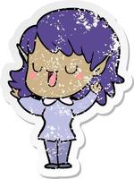 distressed sticker of a cartoon elf girl vector