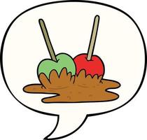 cartoon toffee apples and speech bubble vector