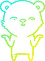 cold gradient line drawing happy cartoon polar bear shrugging shoulders vector