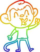 rainbow gradient line drawing crazy cartoon monkey vector